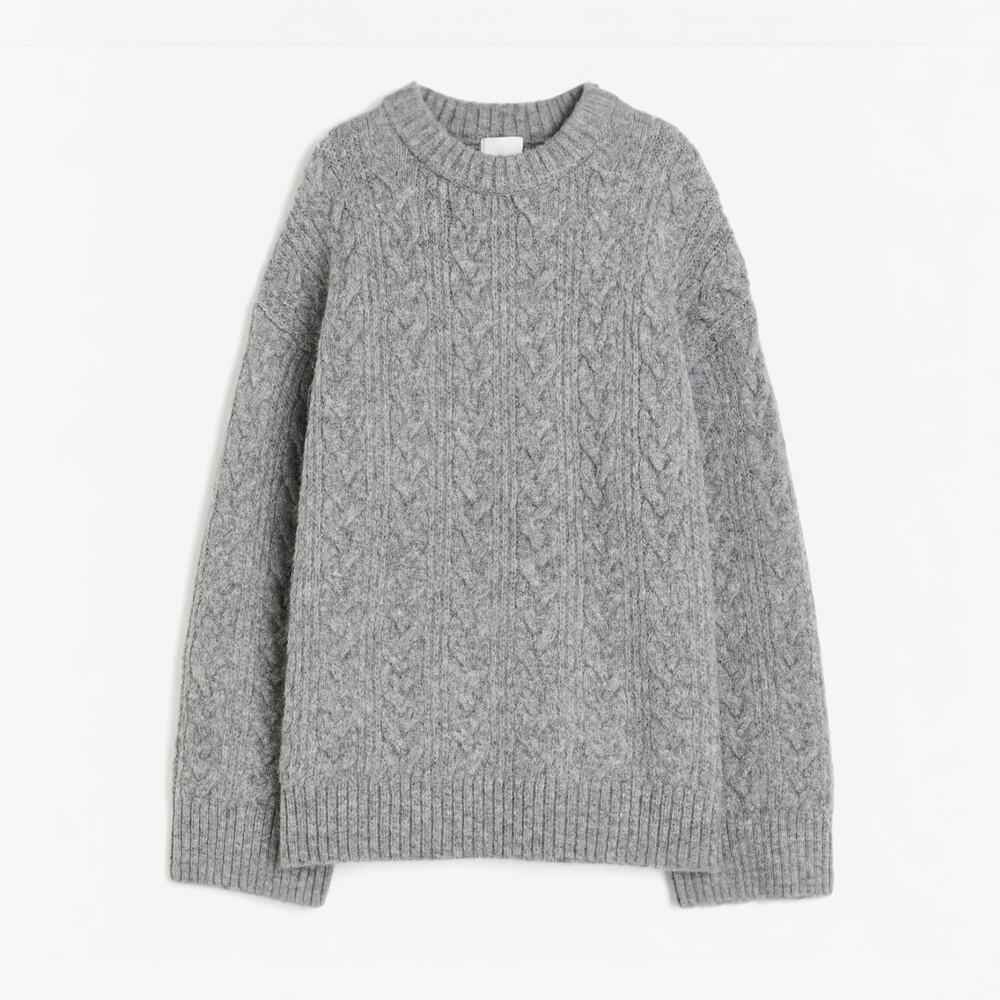 H&M Oversized Cable Knit Boxy Fit Jumper Sweater in Gray Size XL